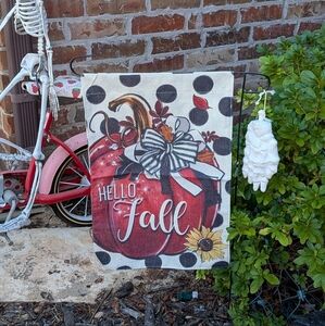 NEW 🎃Garden Flag Hello Fall Autumn decor outdoor pumpkin polka dot decoration